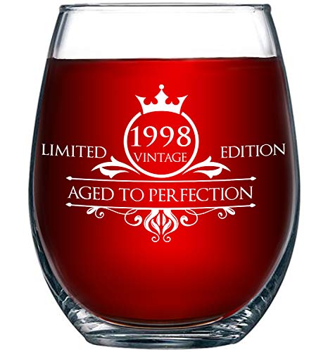 Book Cover 1998 21st Birthday Gifts for Women and Men Wine Glass - Funny Vintage Anniversary Gift Ideas for Mom, Dad, Husband or Wife - 15 oz Glasses for Red or White Wine - Party Decorations for Him or Her