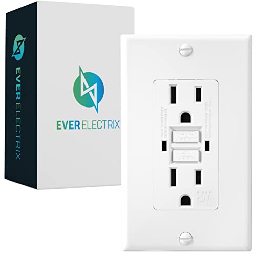 EverElectrix GFCI Duplex Outlet Receptacle - Weather Resistant 15-Amp/125-Volt, Self-Test Function w/ LED Indicator - UL Listed, Electrical Outlet, GFCI Outlet - Wall Plate and Screws Included, White