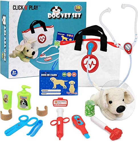 Click N' Play Pretend Play Pet Examine and Treat Vet Veterinary Doctor Play Set for Animal Pets Dogs 16 Pieces