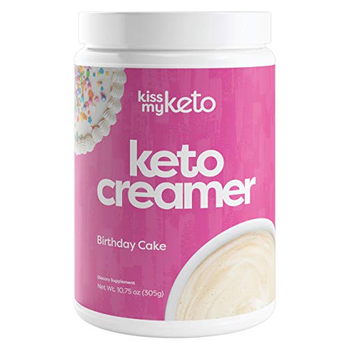 Kiss My Keto Creamer — Birthday Cake Flavor | No Carb Ketogenic Creamer + MCT Oil Powder C8 (9g) | Sugar Free, Keto Coffee Creamer for Coffee & Tea, Keto Shakes (30 Servings)