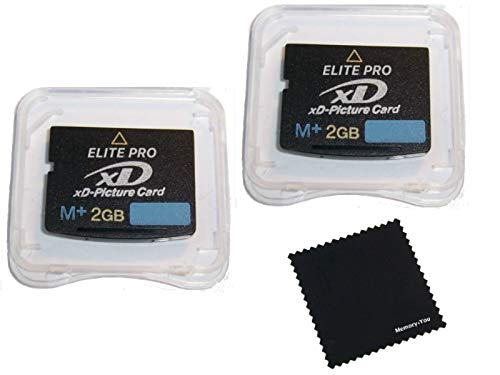 2pcs 2GB XD Memory Card Type M+, 2 GB XD Picture Card, XD Memory Card, 2gb XD Card for FujiFilm & Olympus Cameras Utilizing XD-Picture Cards, M+ XD Camera Card w/ Memory4You (tm) Microfiber Cloth