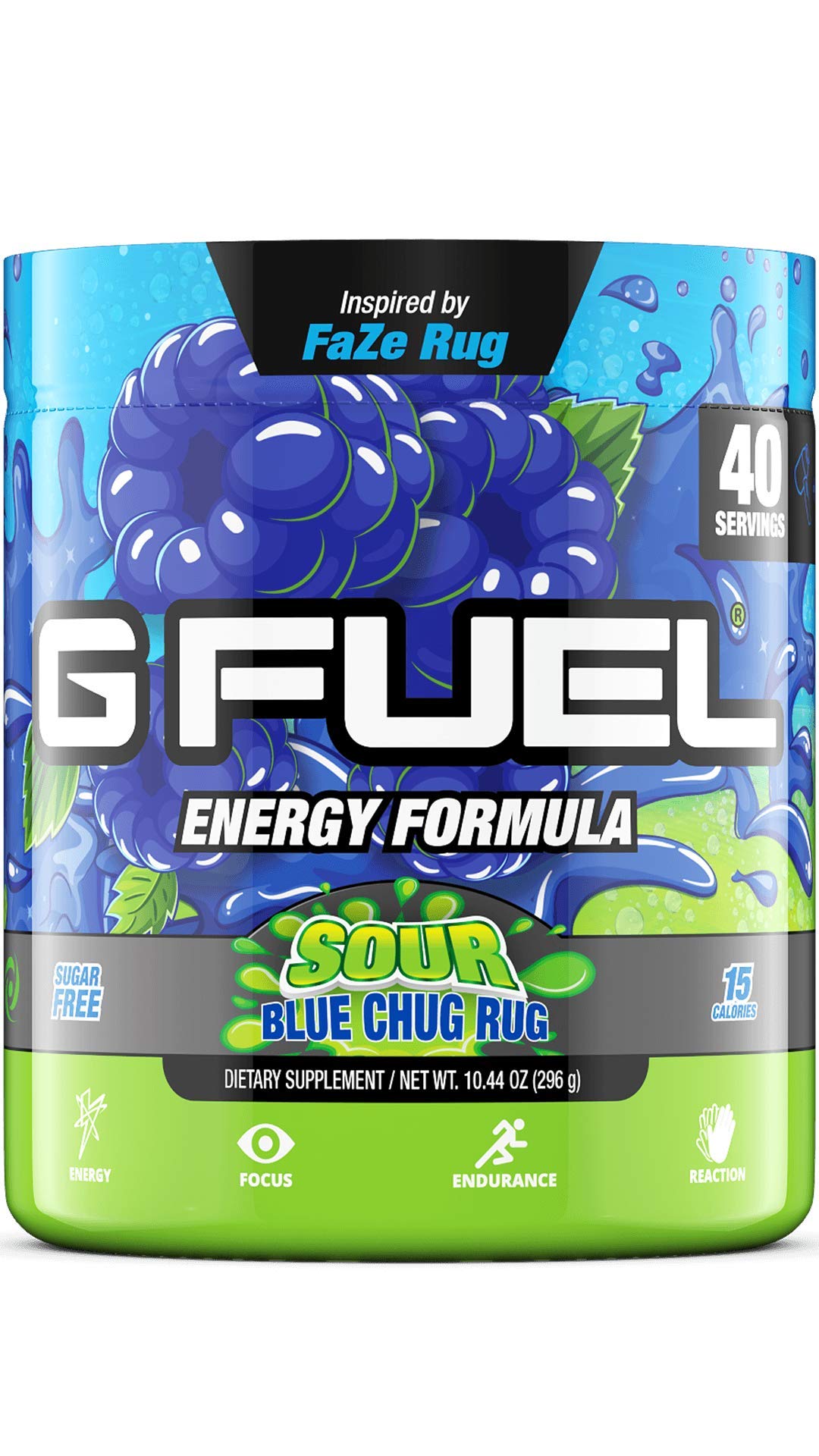 Book Cover G Fuel Chug Rug Sour Blue Raspberry Game Changing Elite Energy Powder Inspired By FaZe Rug, Sharpens Mental Focus and Cognitive Function, Zero Function, Support Immunity and Enhances Mood 10.44 oz (40 Servings)