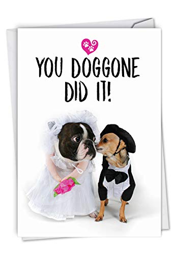 NobleWorks - Married Dogs - Pet Animal Wedding Card for Bride and Groom - Newlyweds Marriage Note Card with Envelope C6898WDG