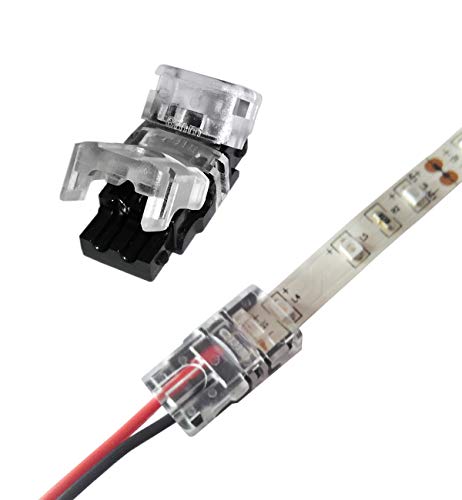 Biantie La 2835 2 Pin 8mm LED Strip Connector - DIY Strip to Wire Quick Connection for 12v 24v Single Color Led Strip Lights (Pack of 10)