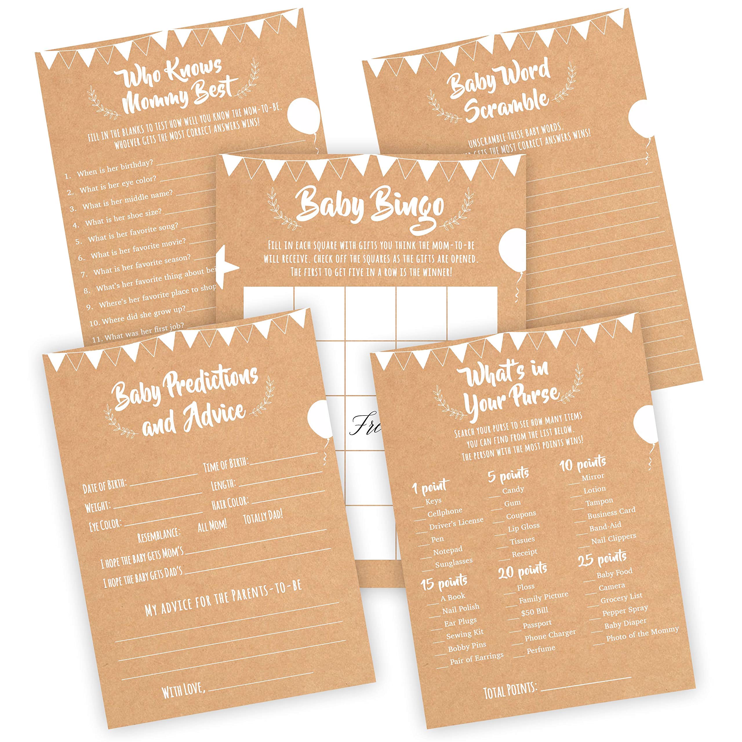 Baby Shower Games Boy Baby Bingo for Baby Shower Babyshower Game Gender Reveal Games Hilarious Baby Shower Games Baby Bingo 5 Fun Easy to Play Party Activities 20 Cards Each by Simple-Glee