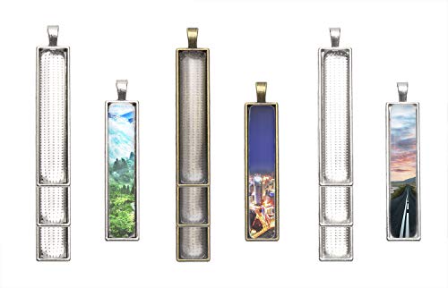 PENTA ANGEL 12Pcs 3 Colors Rectangle Bezel Pendant Trays Bezel Setting Trays with 12Pcs Clear Glass Dome Cabochon for DIY Craft Photo Jewelry Making