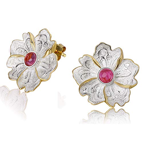 Lotus Fun 925 Sterling Silver Stud Earrings Peony Flower Dangle Earring Stud Handmade Unique Jewelry Gift for Women and Girls