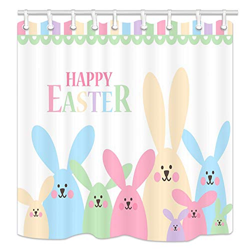 NYMB Easter Wallpaper Shower Curtains, Cartoon Bunny Rabbits with Ears Bath Curtain Art Print,Fabric Waterproof Shower Curtain, Bathroom Accessory Sets, Hooks Included, 70X70in (Rabbit)
