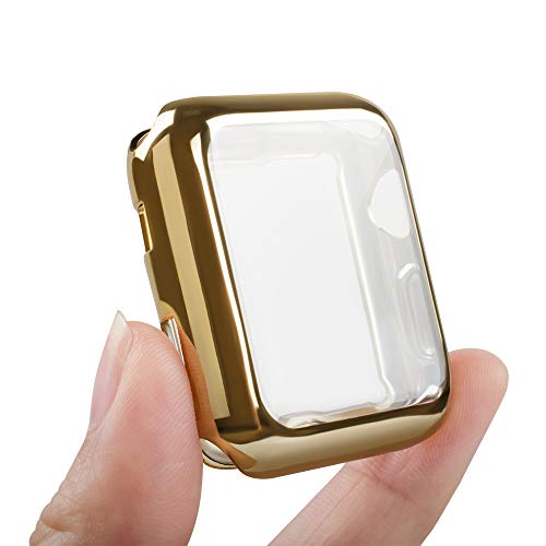 Book Cover top4cus Environmental Anti-Resistant Soft TPU Lightweight 38mm Iwatch Case All-Around Protective Screen Protector Compatible Apple Watch Series 3 Series 2 - Gold