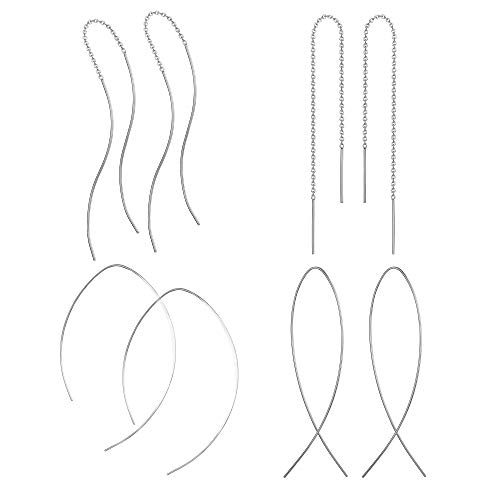 Jstyle 4 Pairs Stainless Steel Curved Threader Earrings for Women Lightweight Drop Dangle Threader Earrings