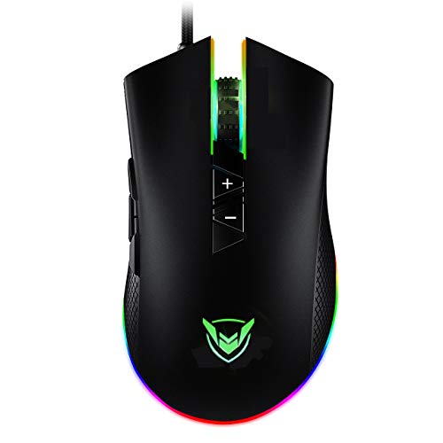 Book Cover PICTEK RGB Gaming Mouse Wired, Adjustable 10,000 DPI, 8 Programmable Buttons-7 RGB Lighting Modes Ergonomic USB Mice PMW3325 with Fire Button for Laptop/PC with Long Braided Cord, Matt Black
