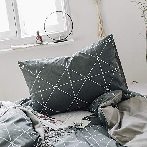 HIGHBUY 100 Percent Cotton Queen Pillowcases Set of 2 for Boys Men Dark Grey Geometric Pattern Standard Pillow Covers Envelop Closure Kids Bedding Cotton Pillow Covers Set 2 Pieces, 20'' by 26''