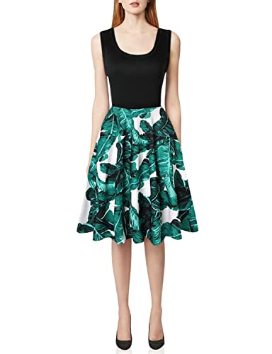 SANCABA Sleeveless Midi Dress Tank A-Line Dress Casual Floral Printed Beach Flowy Sundress