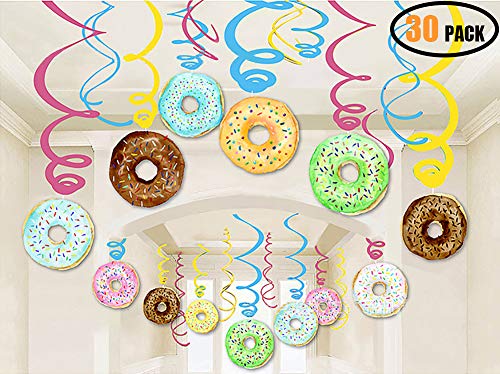 BEISHIDA 30 PCS Donut Hanging Swirl Decorations - Donut Party Supplies,Breakfast/Slumber Birthday Party Hanging Swirl Home Ceiling Decorations