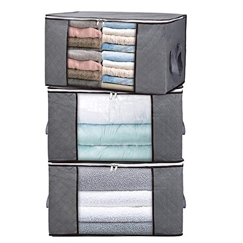 H.C Housecraft Clothes Storage Bags Storage Bins Large Capacity Organizer for Clothes Blanket Comforter Closet Bedrooms, with Clear View Window & Reinforced Handles (Dark Grey)