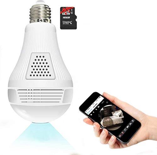 ShamBo Light Bulb CameraInclude 16GB Card 1080P WiFi Security Camera 2MP Wireles IP LED Cam360 Degrees Panoramic VR Indoor/Outdoor Home Surveillance CamerasMotion Detection/Night Vision/Alarm