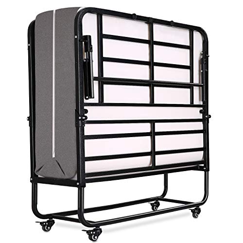 Smile Back Folding Bed Rollaway Bed with Mattress for Adults Fold Foldable Guest Beds Portable Beds Twin Size, 5 Inch Memory Foam Mattress, No Tools Required, Easy To Assemble