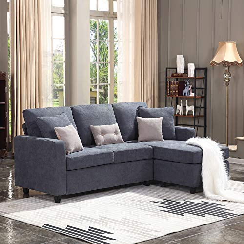 Book Cover HONBAY Convertible Sectional Sofa Couch, L-Shaped Couch with Modern Linen Fabric for Small Space Dark Grey