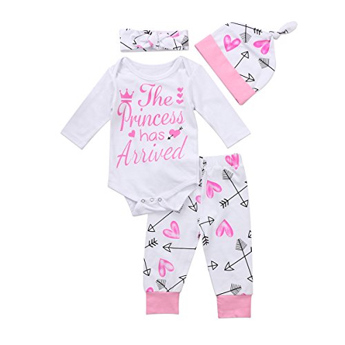 Newborn Infant Baby Girl Clothes 4PCS Romper Pants Hat Headband Set Autumn Coming Home Outfit