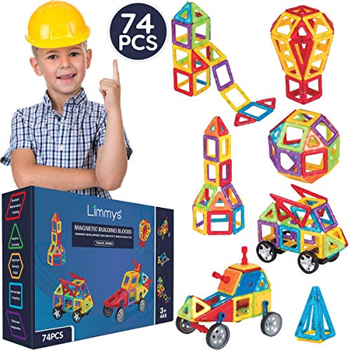 Limmys Magnetic Building Blocks - Unique Travel Series Construction Toys for Boys and Girls - STEM Educational Toy is a Includes 74 Pieces and an Idea Book
