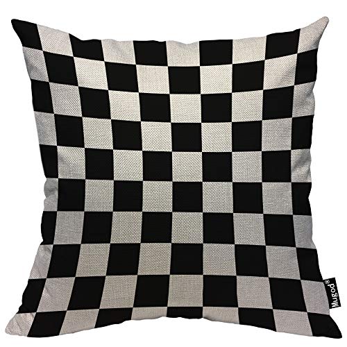 Book Cover Mugod Checkerboard Decorative Throw Pillow Cover Case Geometric Checkered Plaid Pattern Black and White Cotton Linen Pillow Cases Square Standard Cushion Covers for Couch Sofa Bed 18x18 Inch