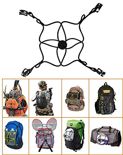Jieming MiniNet - Backpack Extension Bungee - 4 PackTachs & 4 Aluminum Carabiners Included - Carry Items Such as Shoes Balls Sleeping Bags Tents Outdoor Camping Gear Water Bottles Etc (Green)