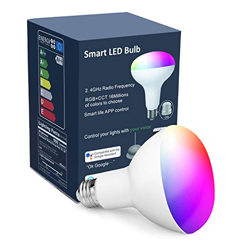 OHLUX Smart Light Bulbs,BR30 WiFi Flood Lamp,10W 900LM,App Remote Control,Dimmable Multicolored LED,E26 Base,100-240V,Compatible with Alexa Google Assistant 1-Pack