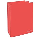 1 Inch 3 Ring Binder 1” Binder Red Clear View Cover with 2 Inside Pockets, Colored School Supplies Office and Home Binders, 2 Pack – by Enday