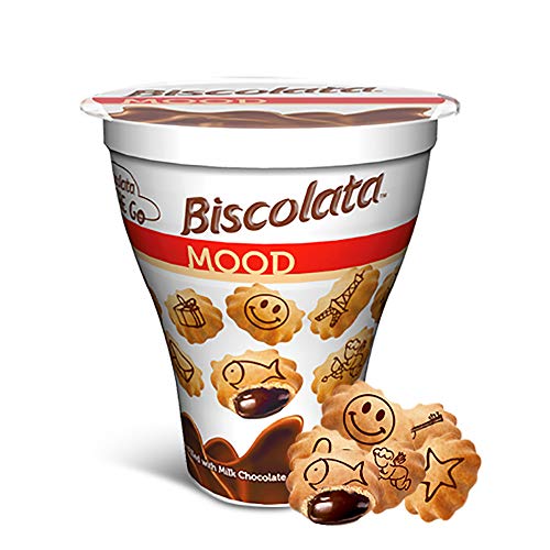 Biscolata Mood Cookies with Chocolate Filling Snacks - 6 Cups, Crispy Cookie Shell Filled with Milk Chocolate