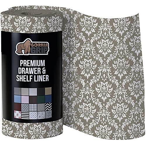 Gorilla Grip Smooth Surfaced Top Slip Resistant Drawer and Shelf Liner, Non Adhesive Water Resistant Roll, Plastic Liners for Kitchen Cabinet Shelves Drawers and Desks, 12 Inch x 20 FT, Beige Cream