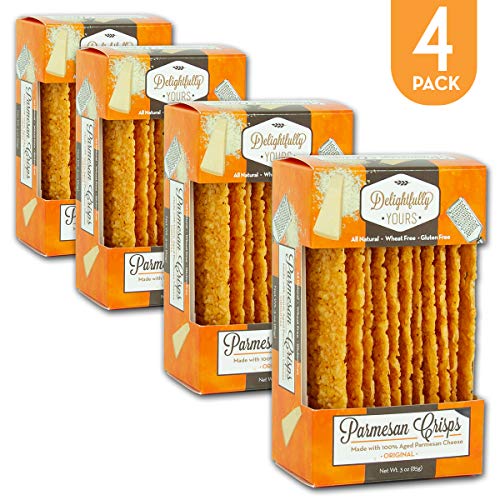 Delightfully Yours: Parmesan Cheese Crisps Bulk {ORIGINAL} 100% Aged Parm - Keto Friendly Snack - All Natural - Wheat Free - Gluten Free - Soy Free - Low Carb - Protein Food, Healthy Diet 3OZ (4 PACK)