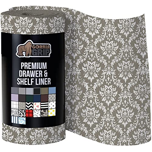 Gorilla Grip Smooth Surfaced Top Slip Resistant Drawer and Shelf Liner, Non Adhesive Water Resistant Roll, Plastic Liners for Kitchen Cabinet Shelves Drawers, Desks, 17.5 Inch x 20 FT, Beige Cream