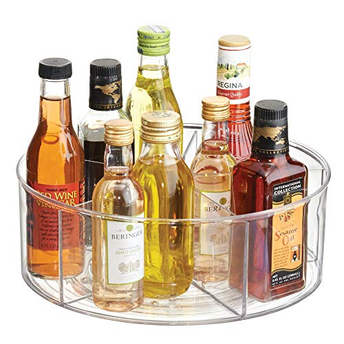 mDesign Deep Lazy Susan Turntable Storage Food Bin Container - Divided Spinning Organizer - 5 Sections - for Kitchen Cabinets, Pantry, Refrigerator, Countertops - Clear