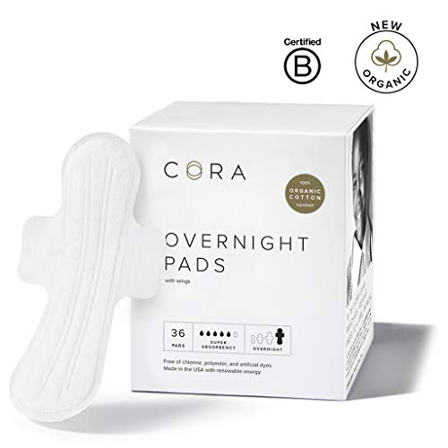 New Cora Ultra Thin Organic Cotton Period Pads, Overnight Absorbency, with Wings & Dry Wicking Technology (New Organic 36)