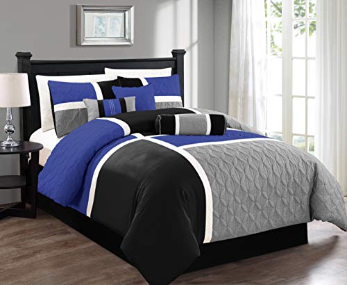 Chezmoi Collection 7-Piece Quilted Patchwork Comforter Set, Gray/Blue/Black, Full, Polyester & Polyester Blend