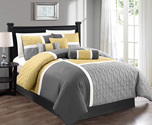 Chezmoi Collection 7-Piece Quilted Patchwork Comforter Set, Yellow/Gray, Full