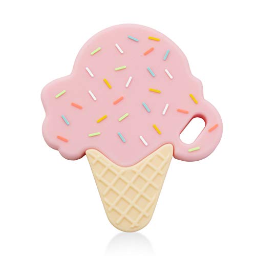 Ali+Oli Teething Toys for Babies (Pink Ice Cream) BPA Free Silicone Teether with Multi-Textured Surface