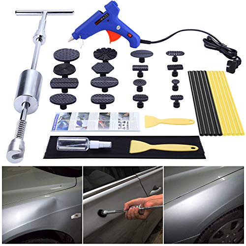 Book Cover GLISTON Car Dent Puller Kit, Paintless Dent Repair Remover, Pro Slide Hammer Tools with 16pcs Thickened Black Tabs for DIY Automobile Body Hail Damage Removal