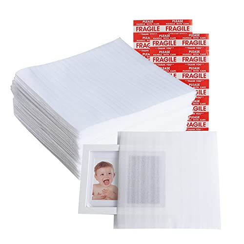 60 Pack 12”x 12" Foam Wrap Cushion Pouches (0.75mmThickness), Extra 5 Pack Fragile Stickers Labels(60 pcs) - Protect Dishes, Glasses, Porcelain & Fragile Items, for Moving, Packing by ZMYBCPACK
