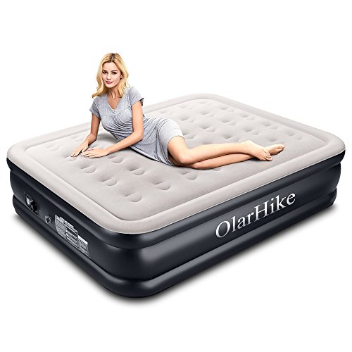 Book Cover OlarHike Queen Air Mattress with Built-in Pump for Guests, Inflatable Double High Elevated Airbed with Comfortable Top, Raised 18