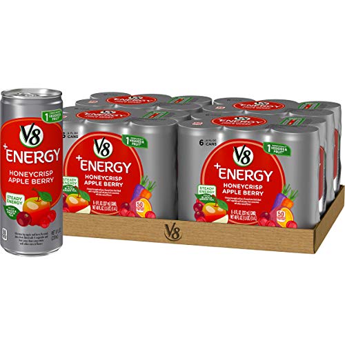 V8 +Energy, Healthy Energy Drink, Natural Energy from Tea, Honeycrisp Apple Berry, 8 Ounce Can (4 Packs of 6, Total of 24)