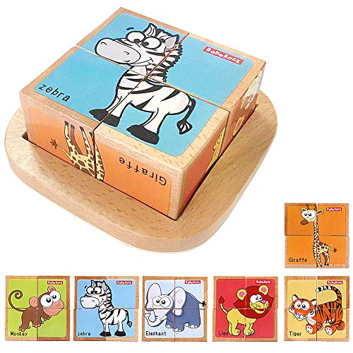 Wooden Block Puzzles Toys Toddler Six Sides Painting Pattern Jigsaw Vehicle Blocks Cube Puzzle Educational Toy Early Learning Kids Childrens Gifts 3 Year Old Girl Boy