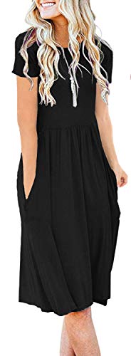 AUSELILY Women's Short Sleeve Pockets Empire Waist Pleated Loose Swing Casual Flare Dress