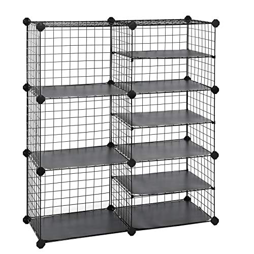 SONGMICS Cube Storage Unit, Interlocking Metal Wire Organizer with Divider Design, Modular Cabinet, Bookcase for Closet Bedroom Kid's Room, 32.7 L x 12.2 W x 36.6 H Inches, Black ULPI36H