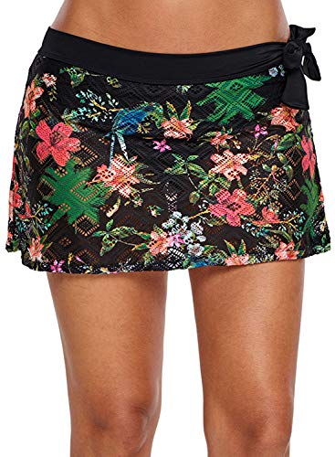 XAKALAKA Women Crochet Lace Bikini Bottom Swim Skirt Solid Swimsuit Short S-XXL