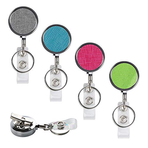 Teskyer 4 Pack Retractable Badge Holder Reel, Heavy Duty Retractable Badge Reels with Alligator Clip and Key Ring for ID Badge Holder Name Card Keychain