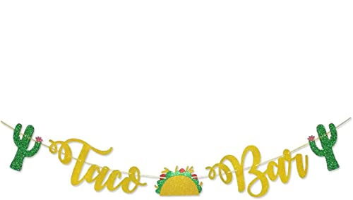 Book Cover Taco Bar Gold Glitter Banner Sign Garland Pre-strung for Cinco De Mayo Mexican Fiesta Themed Party Taco Bar Decor