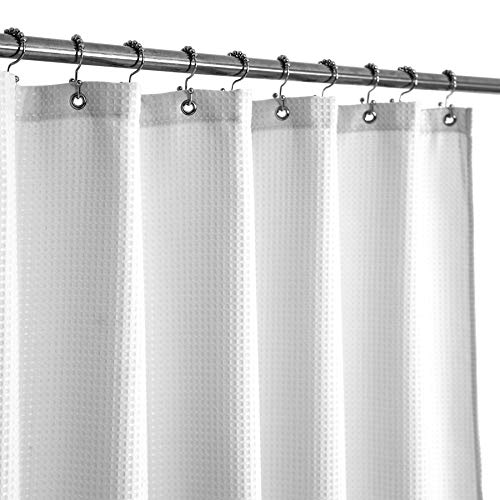 Book Cover Stall Shower Curtain 54 x 72 inch, Fabric, Waffle Weave, Hotel Luxury Spa, 230 GSM Heavyweight, Water Repellent, Machine Washable, White Pique Pattern Decorative Bathroom Curtain