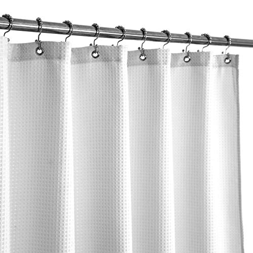 Stall Shower Curtain 54 x 72 inch, Fabric, Waffle Weave, Hotel Luxury Spa, 230 GSM Heavyweight, Water Repellent, Machine Washable, White Pique Pattern Decorative Bathroom Curtain