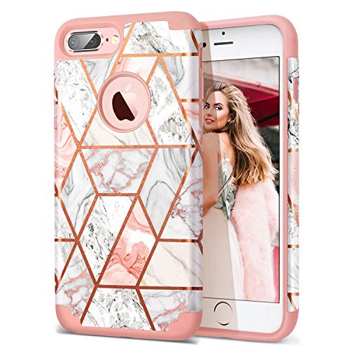 iPhone 8 Plus Case, iPhone 7 Plus Case, Fingic Rose Gold Marble Design Shiny Glitter Bumper Hybrid Hard PC Soft Rubber Anti-Scratch Shockproof Protective Case Cover for Apple iPhone 8 Plus 7 Plus 5.5"
